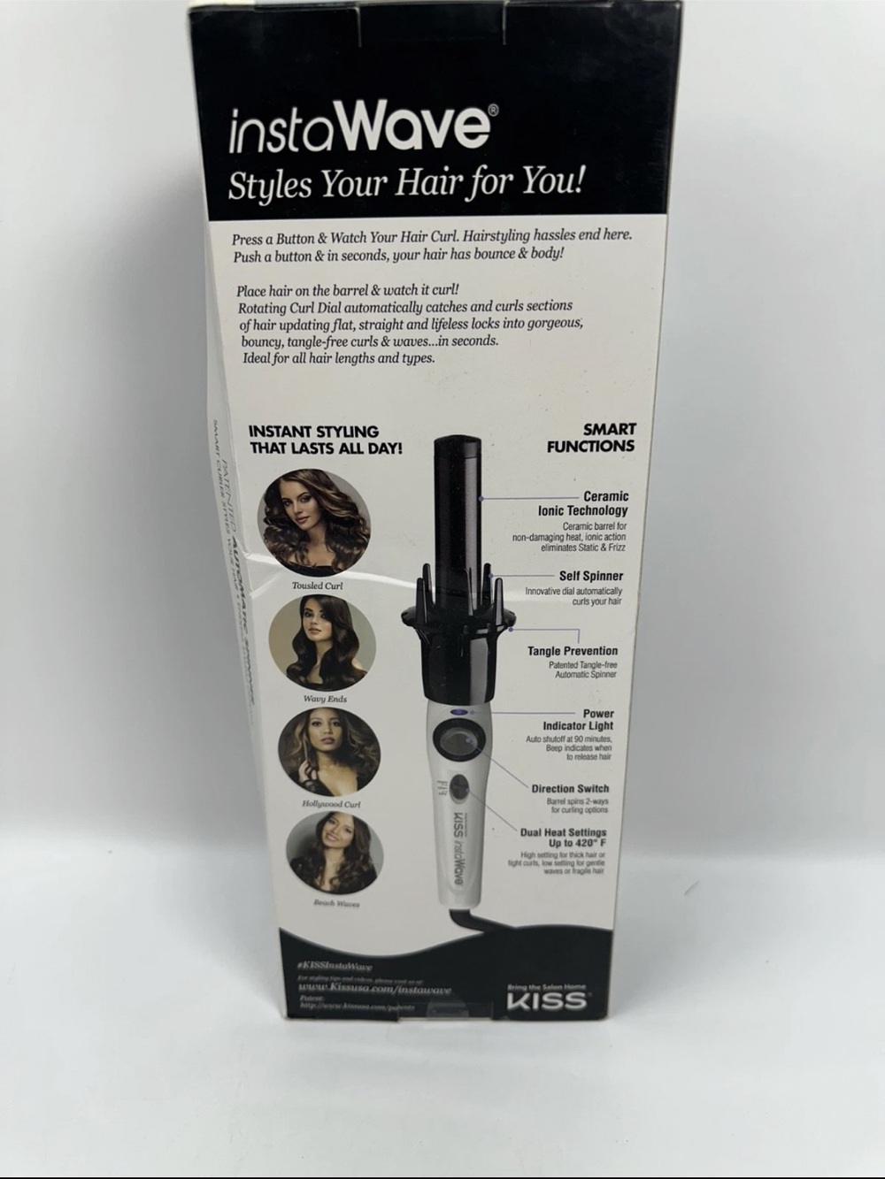 New Kiss Instawave Automatic Rotating Curling Iron 2-Way Rotation, 1” Ceramic - Picture 2 of 2